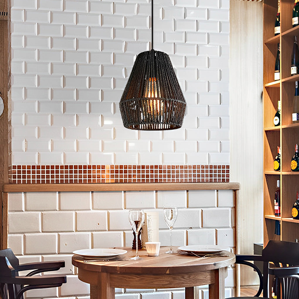 Japanese Paper Rope Woven Pendant Light in Black