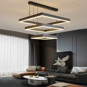 Modern Square LED Chandelier Black Aluminum Dimmable Remote Control