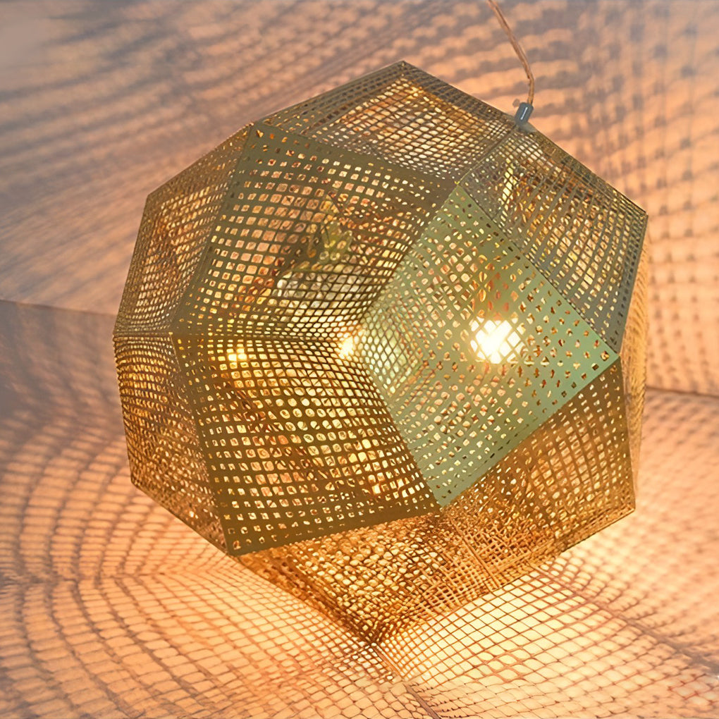 Geometric Round Electroplated Metal Pendant Light