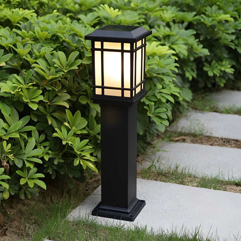 Modern Black Solar Pathway Bollard Light with Three-Step Dimming