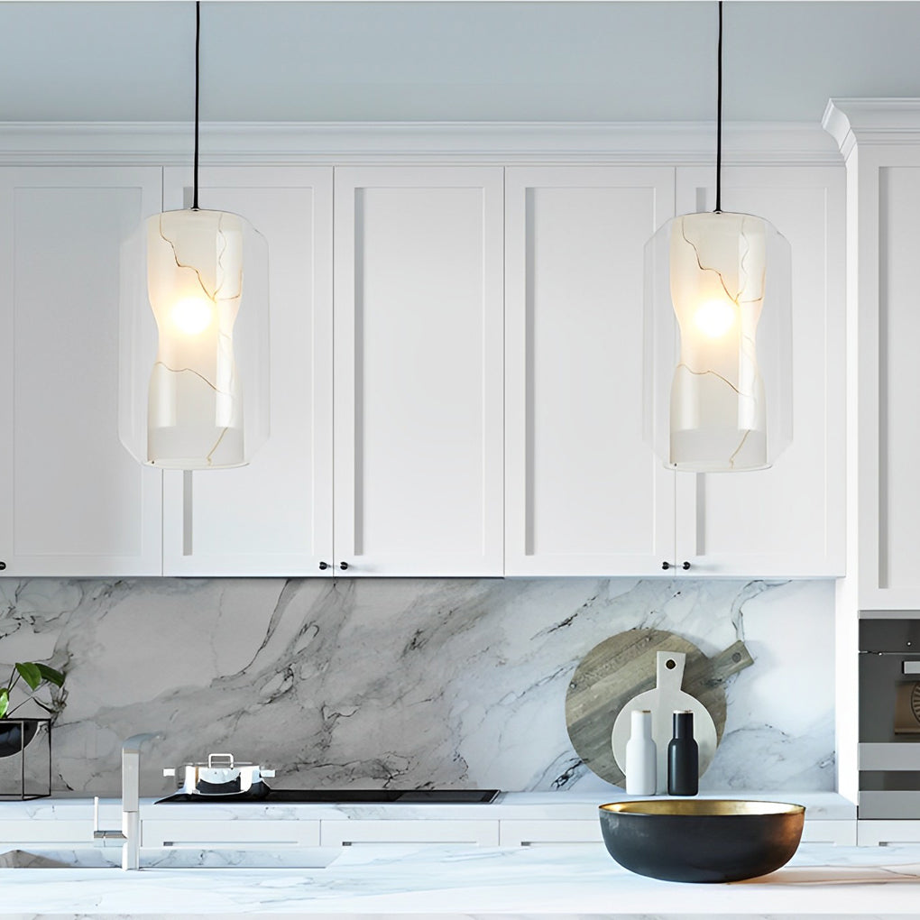 Double Glass Pendant Light Modern Marble Effect Chandelier
