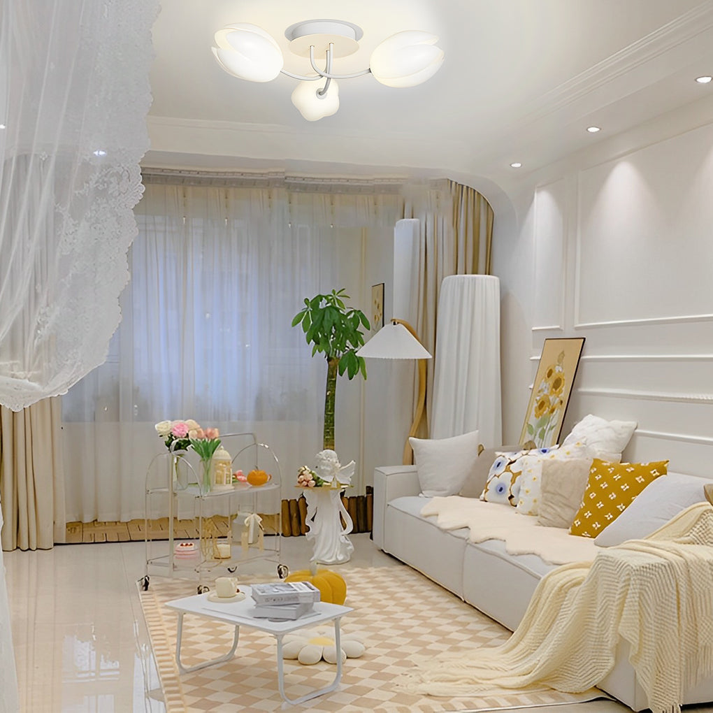 White Tulip Flower Chandelier Modern Minimalist Ceiling Light