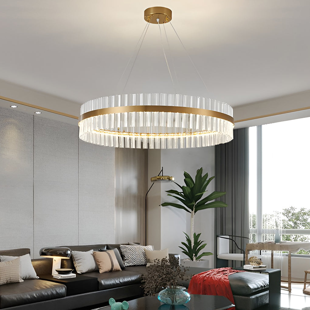 Modern Crystal Round Chandelier with 3-Step Dimmable LED