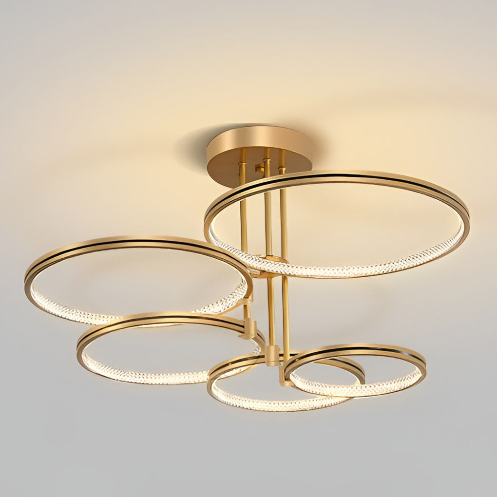 Modern 3-Ring Chandelier with Gold Finish and Acrylic Diffuser