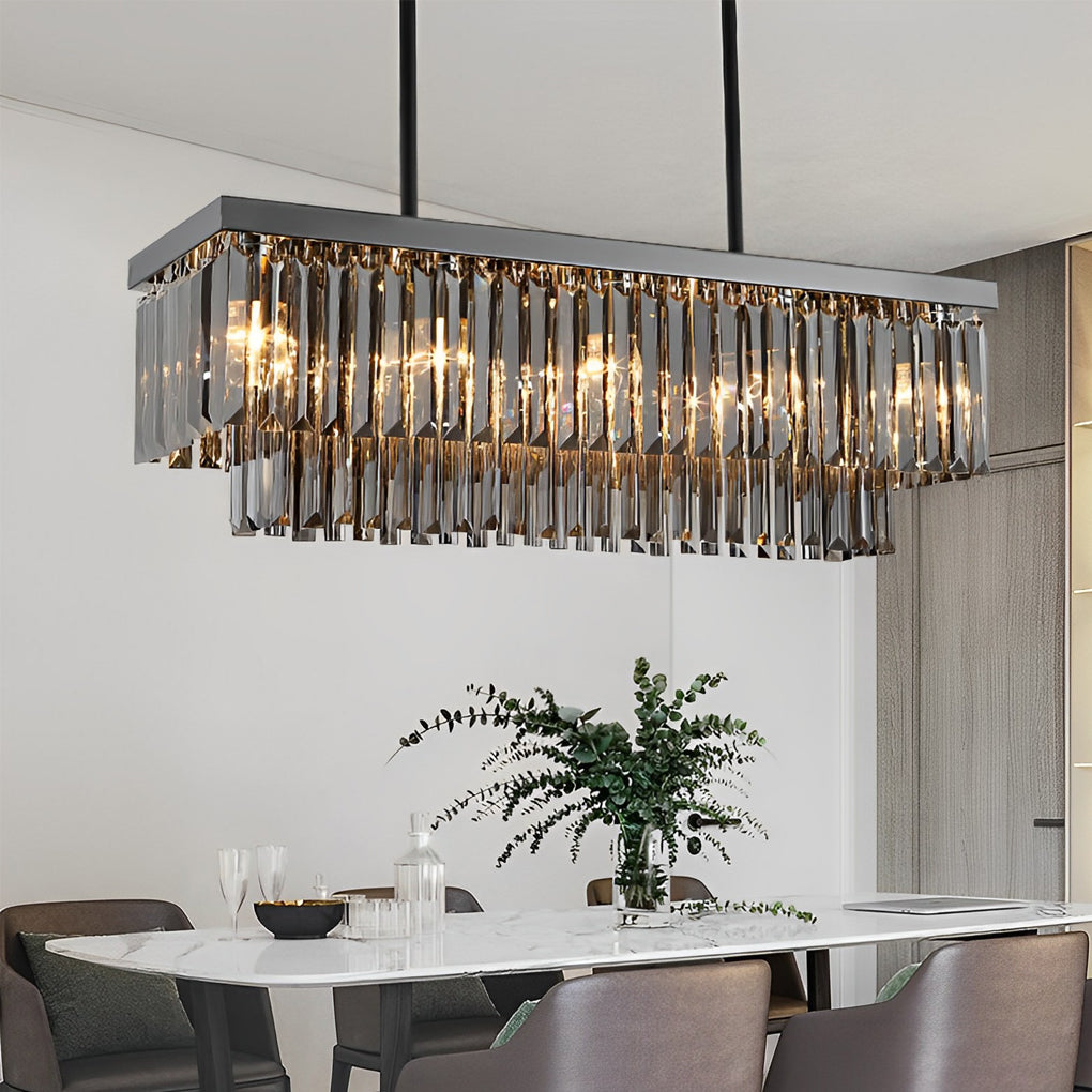 Rectangular Crystal Chandelier with 3-Step Dimming - Smoke Gray