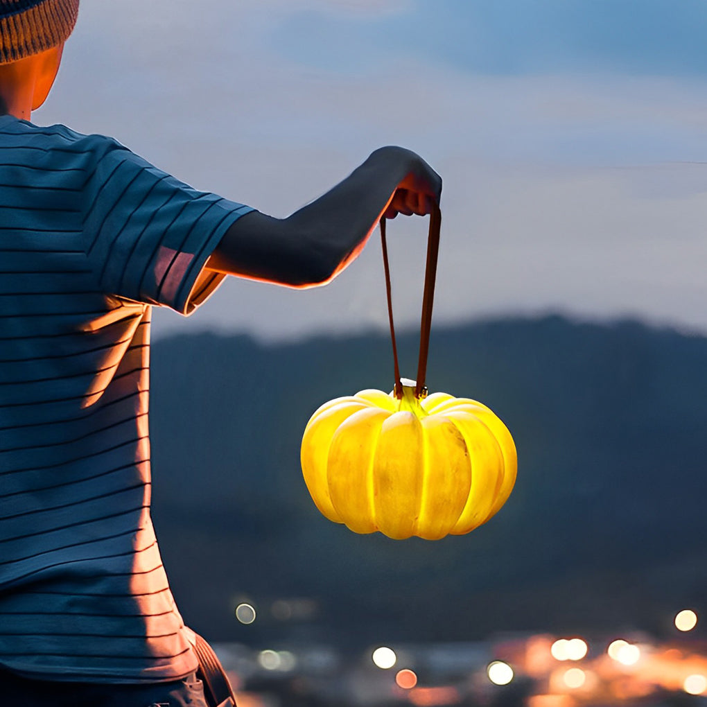 Modern Pumpkin LED Outdoor Lantern with USB Charging & Handle