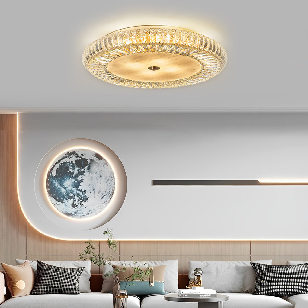 Crystal Glass Flush Mount Ceiling Light with 3-Step Dimming