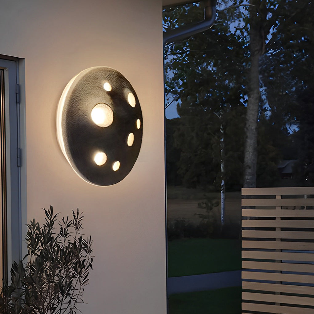 Round Lunar Crater Stone LED Outdoor Wall Lamp - Industrial