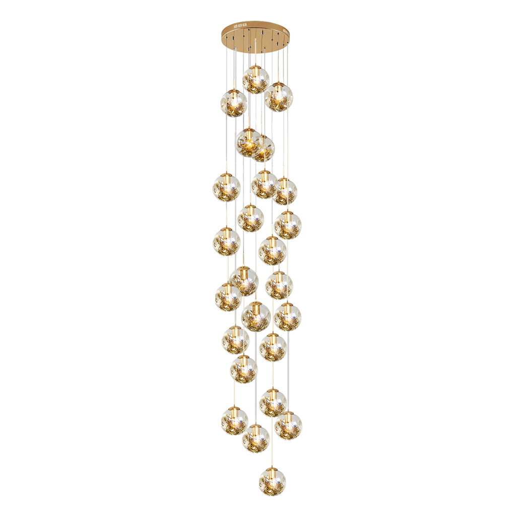 Cognac Glass Globe Modern Staircase Chandelier