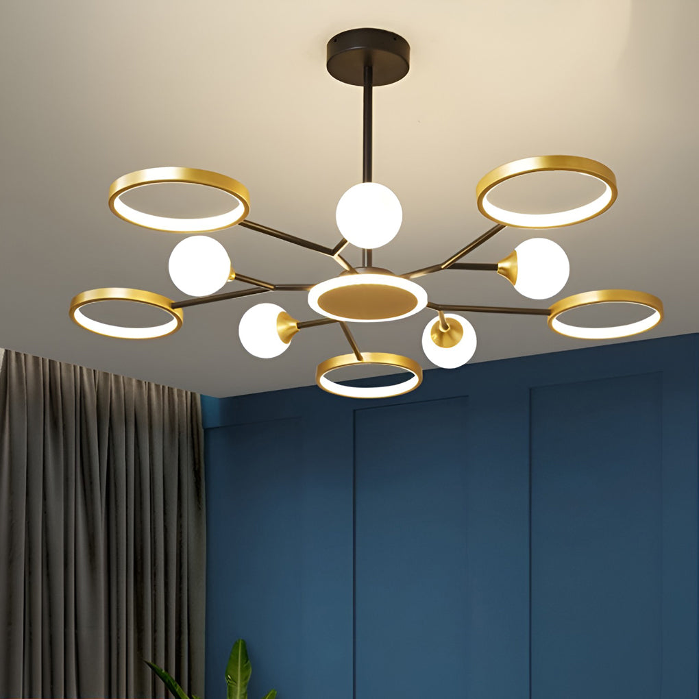 Modern Multi-Circle LED Chandelier Gold Finish Iron & Acrylic