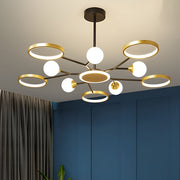 Modern Multi-Circle LED Chandelier Gold Finish Iron & Acrylic