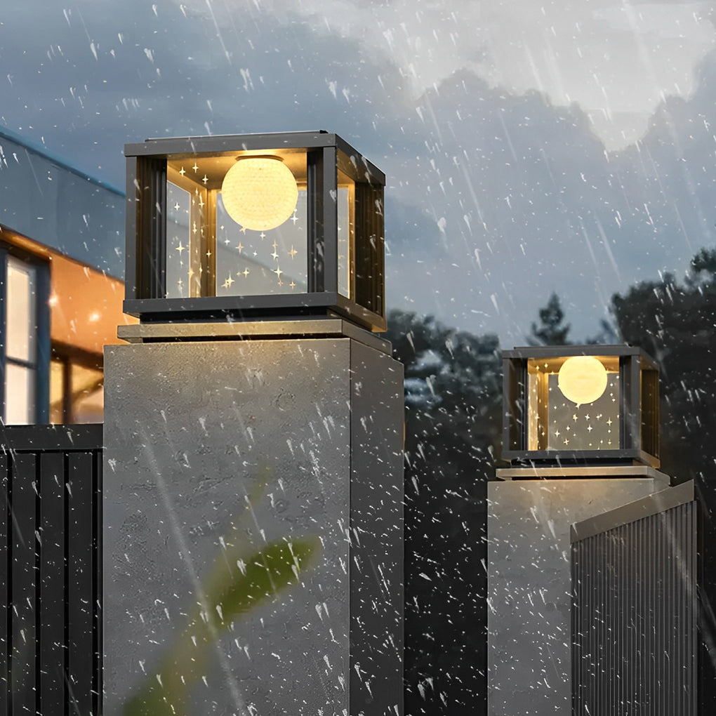 Crystal Glass Ball Solar LED Fence Post Lamp - Waterproof Outdoor