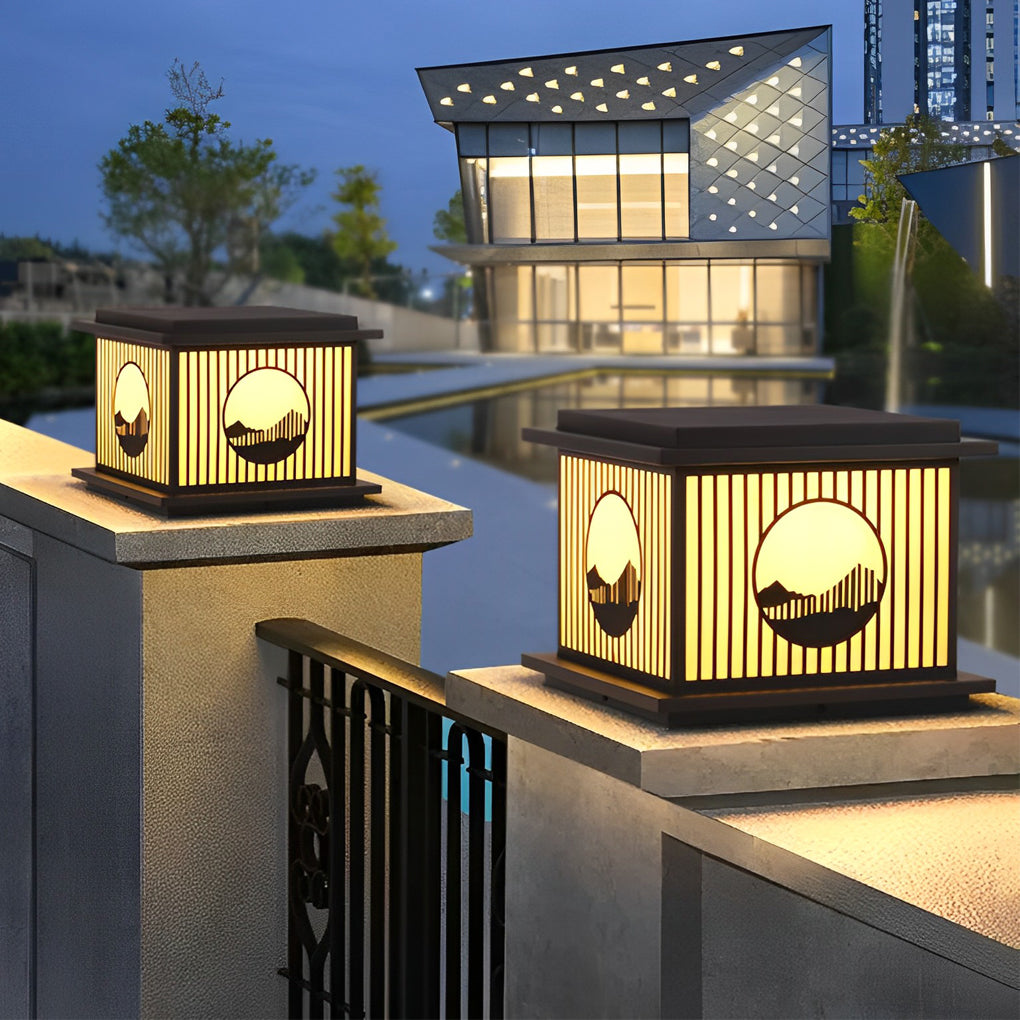 Modern Solar LED Pillar Lamp with Mountain Scenery Design