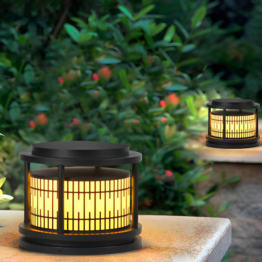 Modern Solar Fence Post Light with Retro Pattern - Waterproof LED