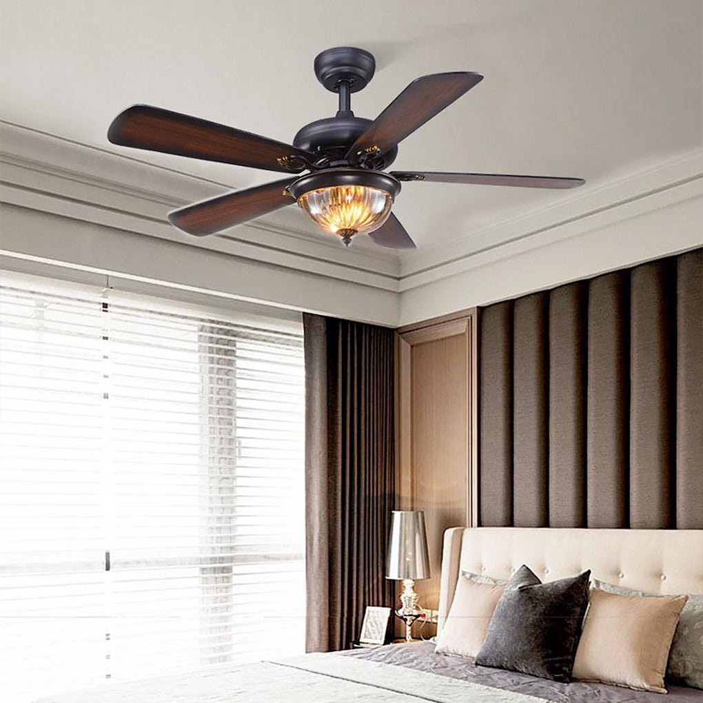 42-Inch Wooden Ceiling Fan with Glass Shade Light and Remote Control