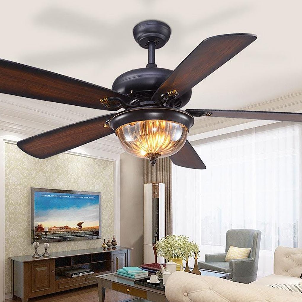 42-Inch Wooden Ceiling Fan with Glass Shade Light and Remote Control