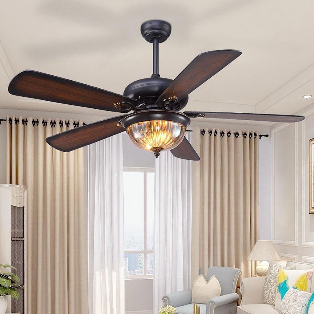 42-Inch Wooden Ceiling Fan with Glass Shade Light and Remote Control