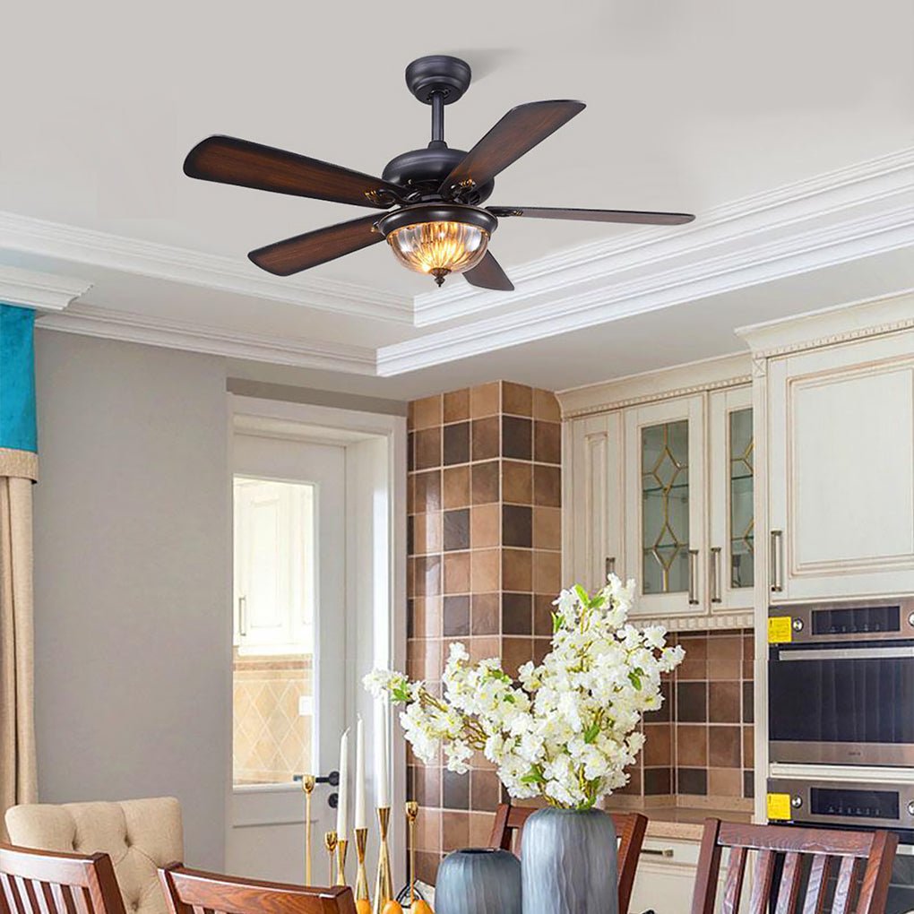 42-Inch Wooden Ceiling Fan with Glass Shade Light and Remote Control