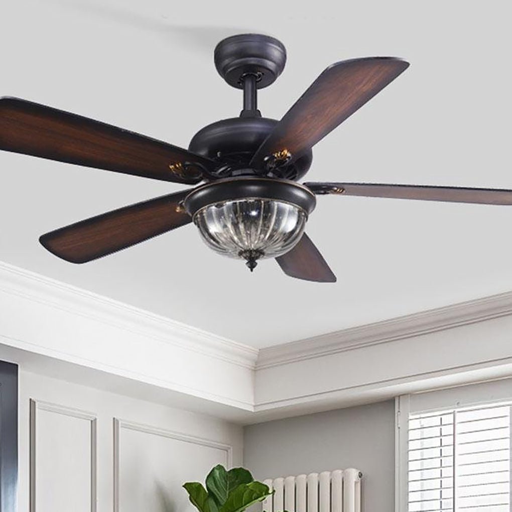 42-Inch Wooden Ceiling Fan with Glass Shade Light and Remote Control