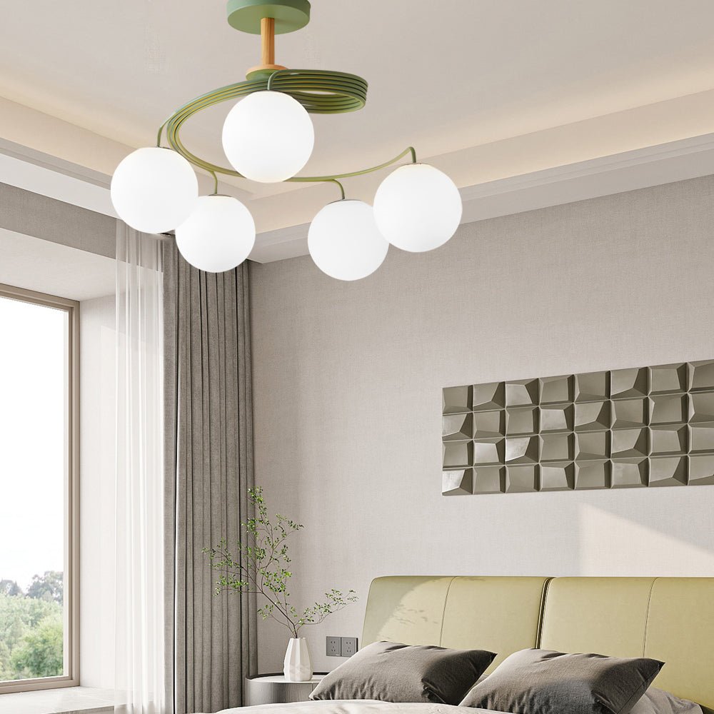 5-Light Glass Globe Spiral Semi-Flush Mount Ceiling Light