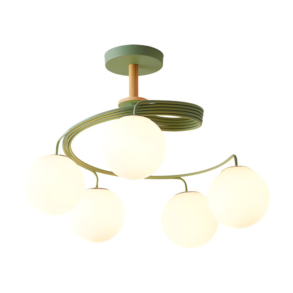5-Light Glass Globe Spiral Semi-Flush Mount Ceiling Light