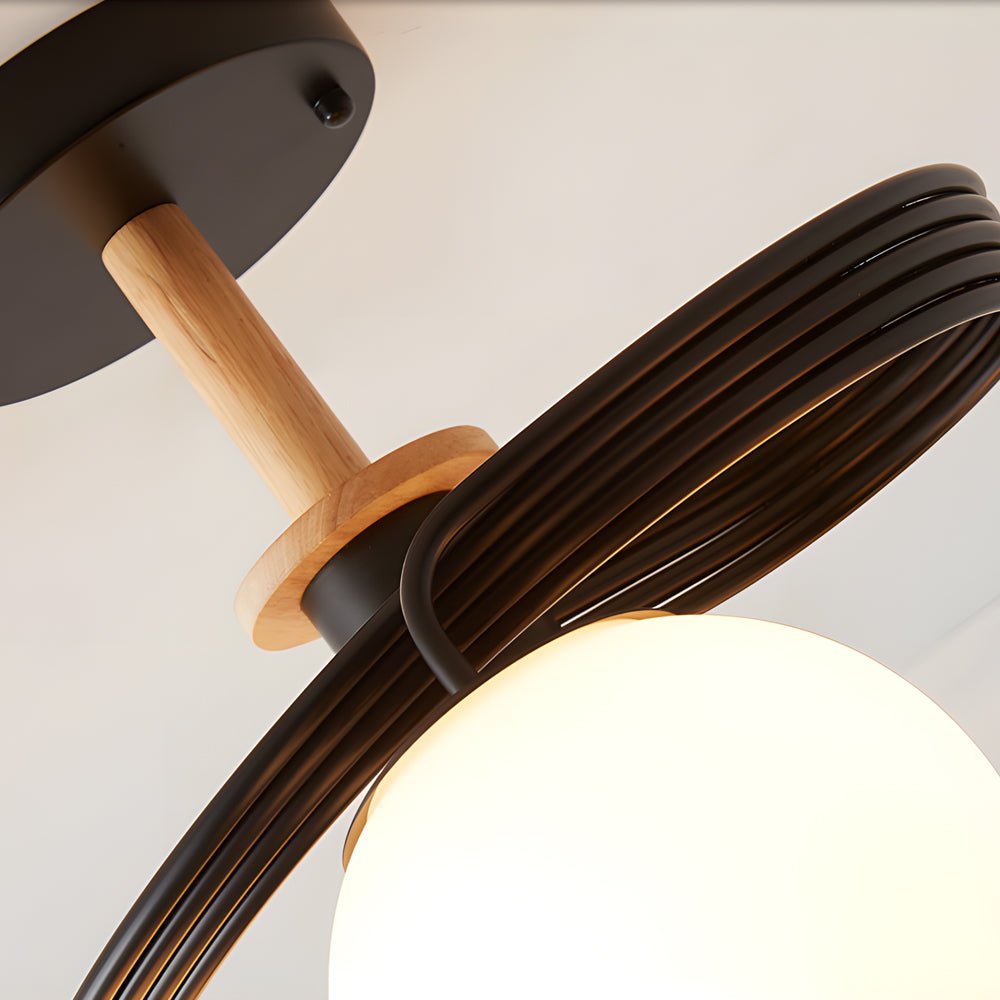 5-Light Glass Globe Spiral Semi-Flush Mount Ceiling Light