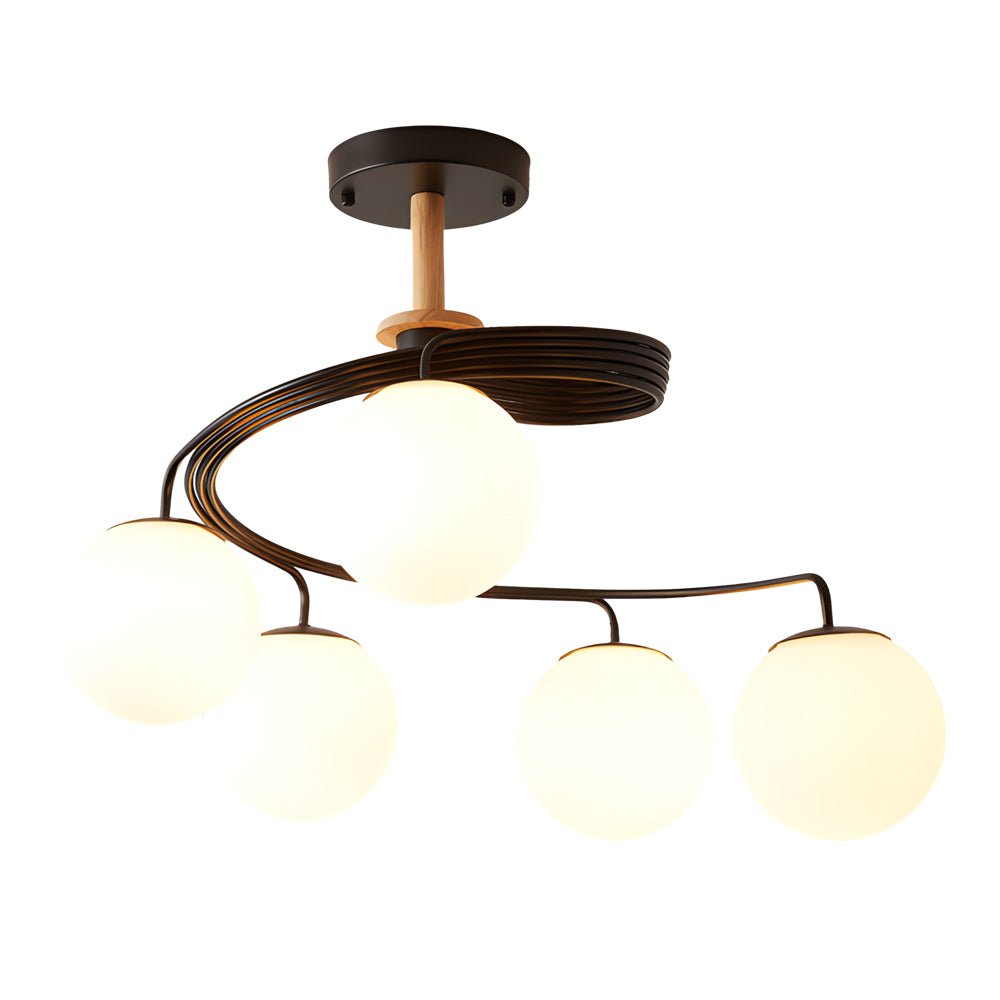 5-Light Glass Globe Spiral Semi-Flush Mount Ceiling Light