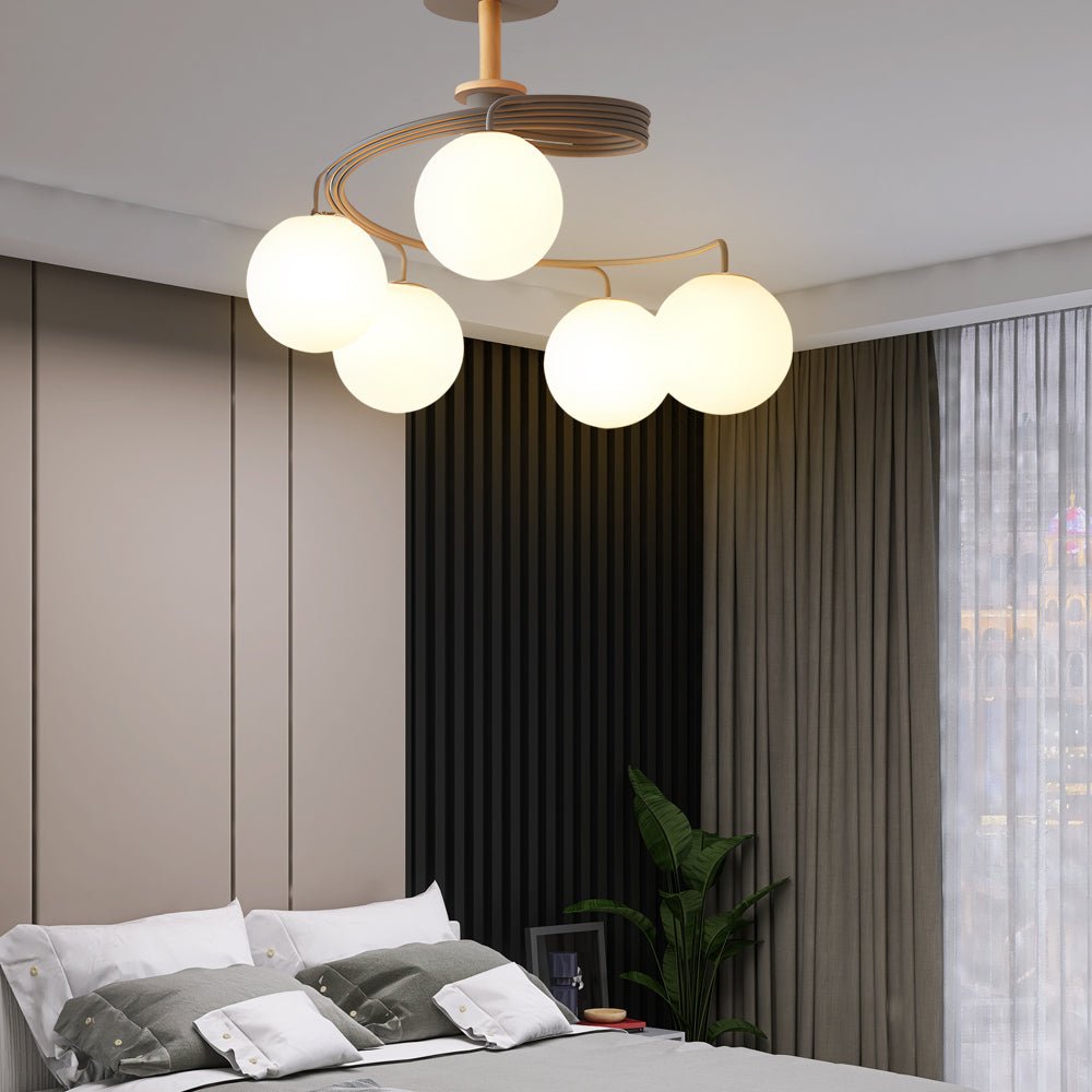 5-Light Glass Globe Spiral Semi-Flush Mount Ceiling Light