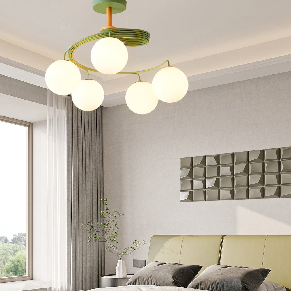 5-Light Glass Globe Spiral Semi-Flush Mount Ceiling Light