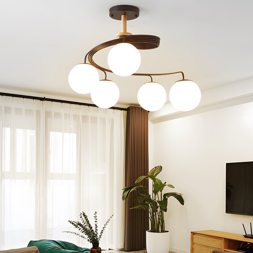 5-Light Glass Globe Spiral Semi-Flush Mount Ceiling Light