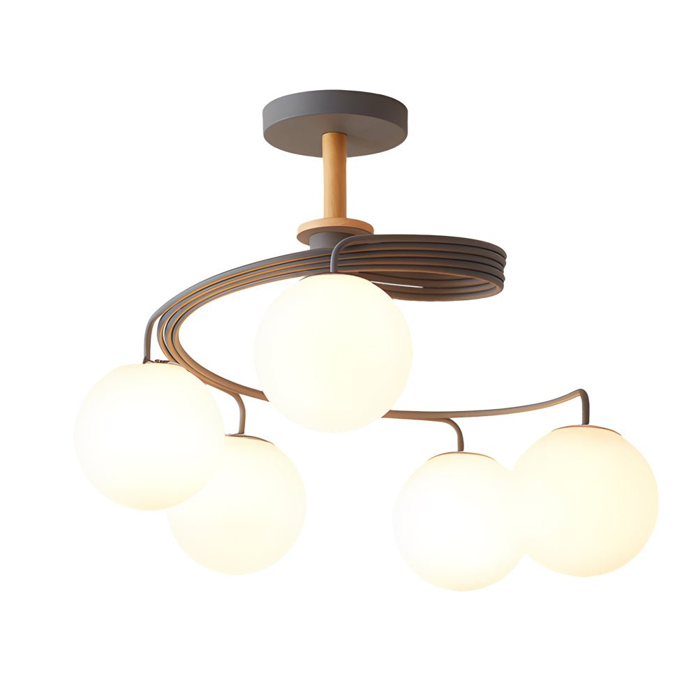 5-Light Glass Globe Spiral Semi-Flush Mount Ceiling Light