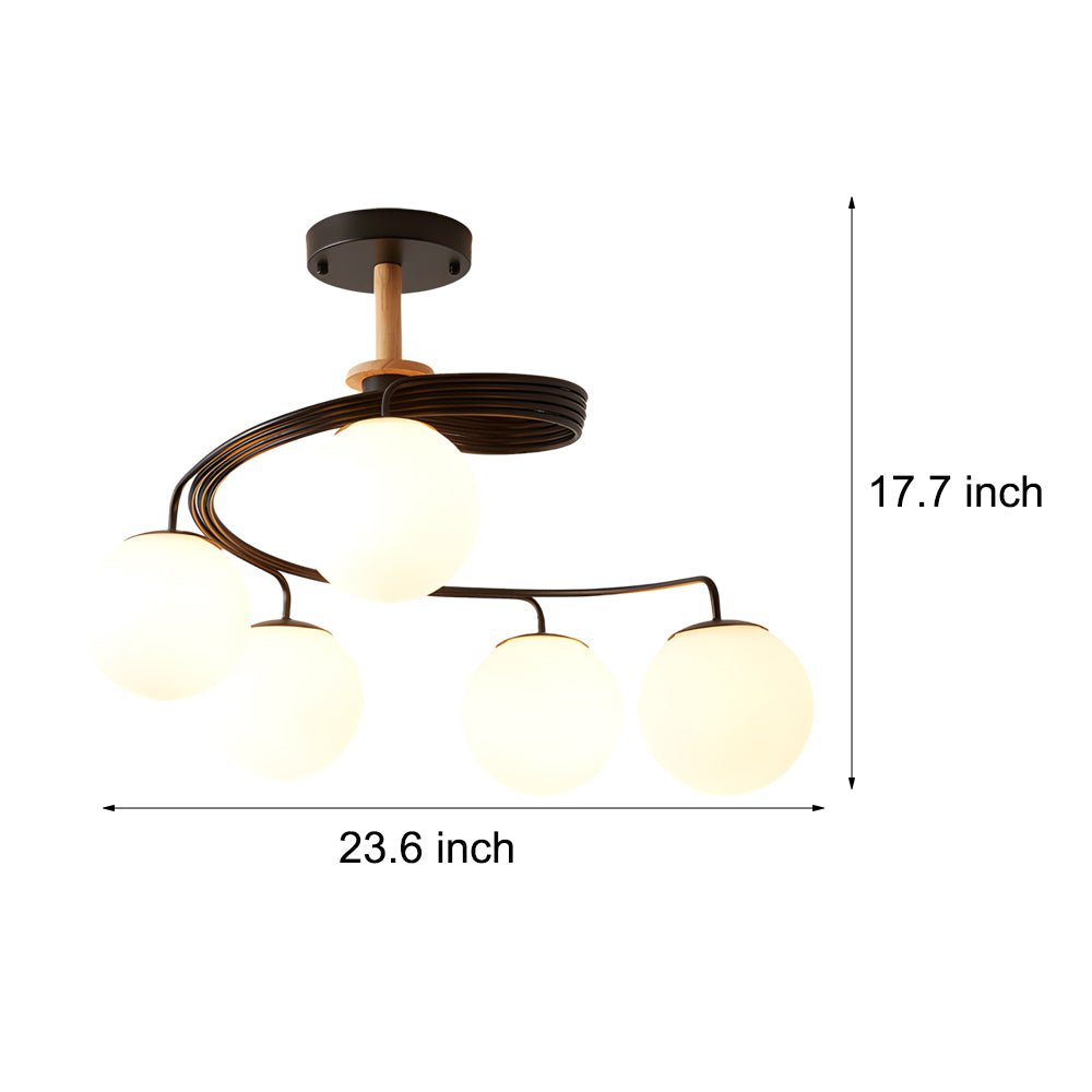 5-Light Glass Globe Spiral Semi-Flush Mount Ceiling Light
