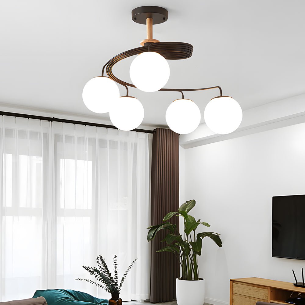 5-Light Glass Globe Spiral Semi-Flush Mount Ceiling Light
