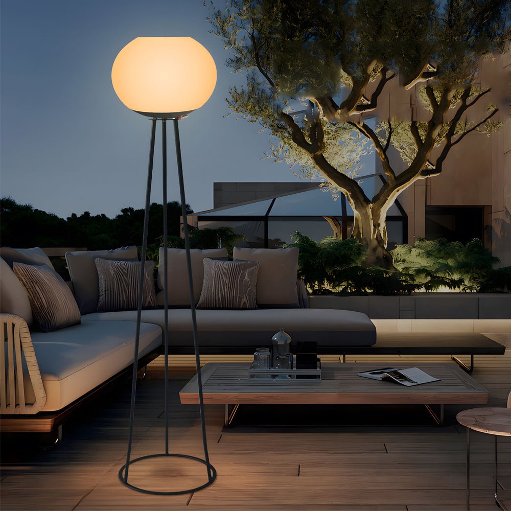 52" Modern Globe Solar Outdoor Floor Lamp with Tripod Stand
