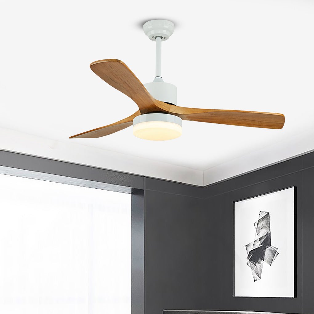 52-Inch Modern Solid Wood LED Ceiling Fan with Light