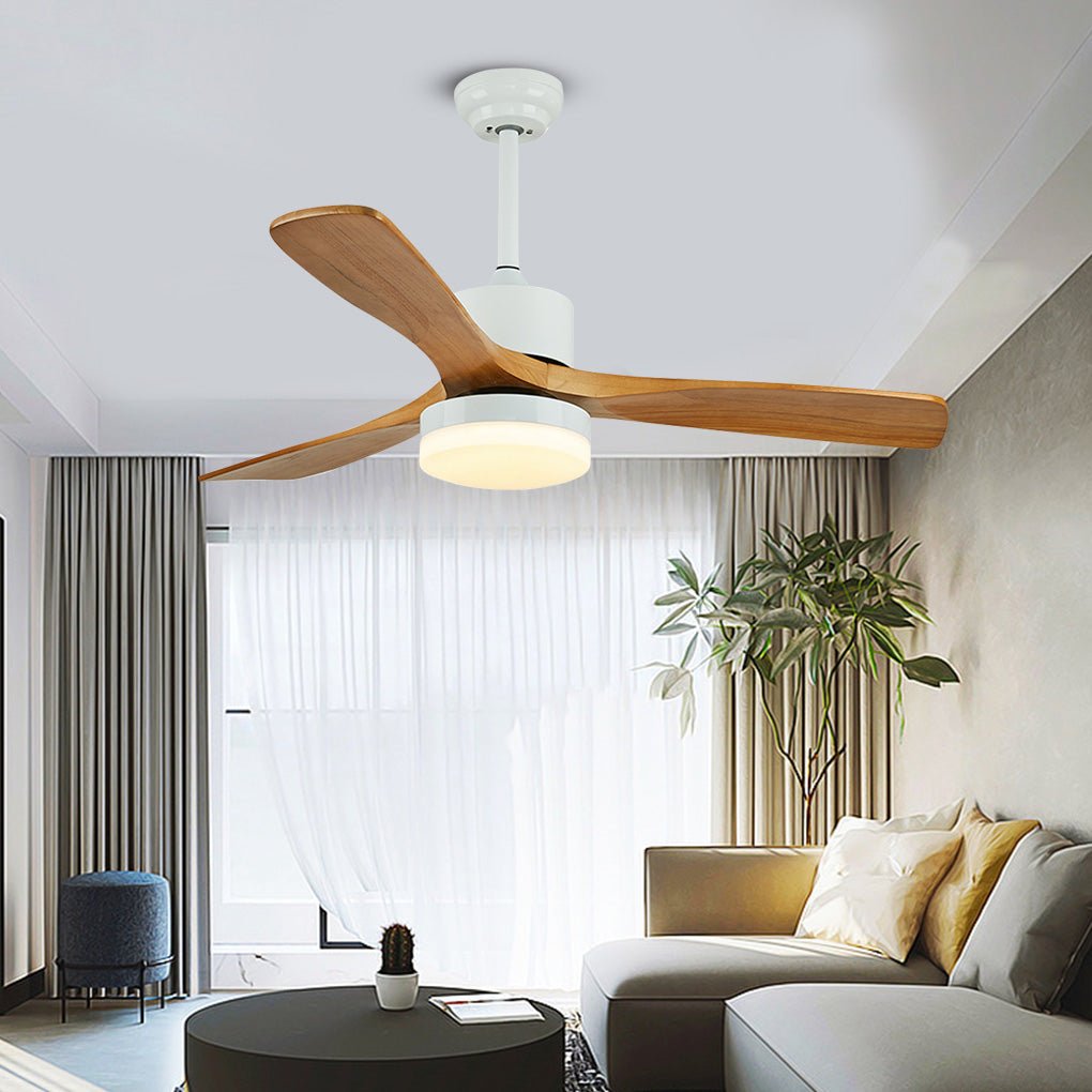 52-Inch Modern Solid Wood LED Ceiling Fan with Light