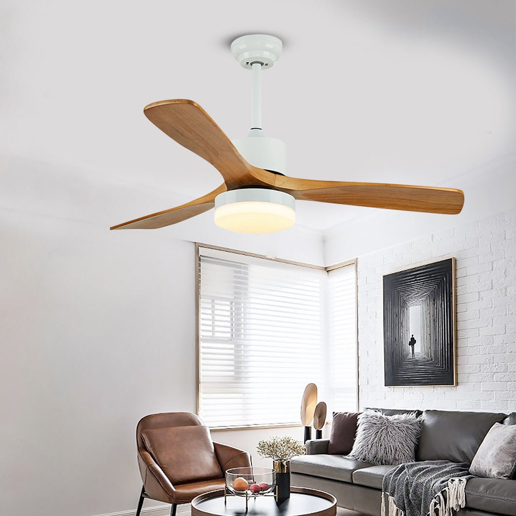 52-Inch Modern Solid Wood LED Ceiling Fan with Light