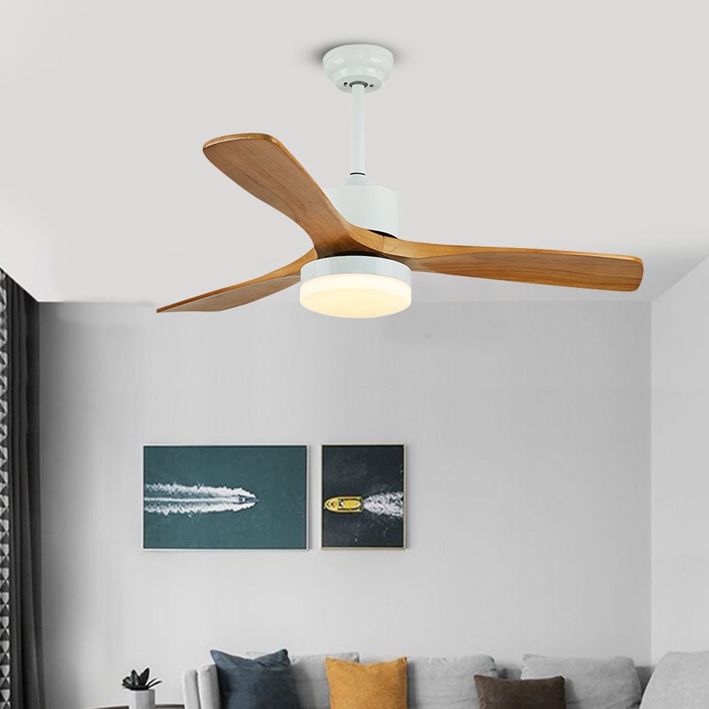 52-Inch Modern Solid Wood LED Ceiling Fan with Light