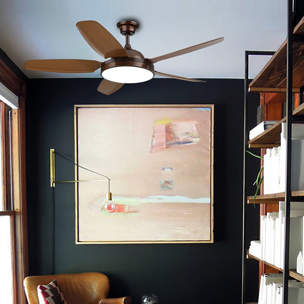 52" Modern Wood Blade Ceiling Fan with Dimmable LED Light