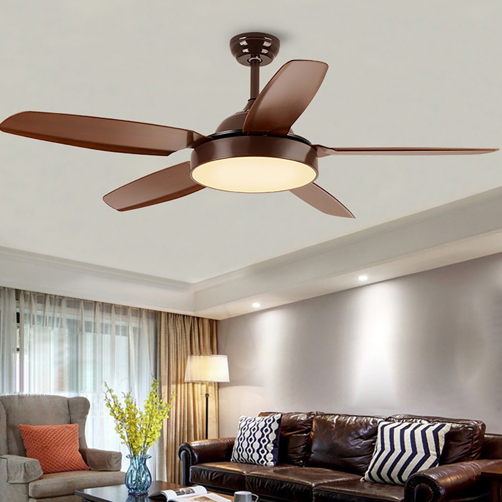 52" Modern Wood Blade Ceiling Fan with Dimmable LED Light