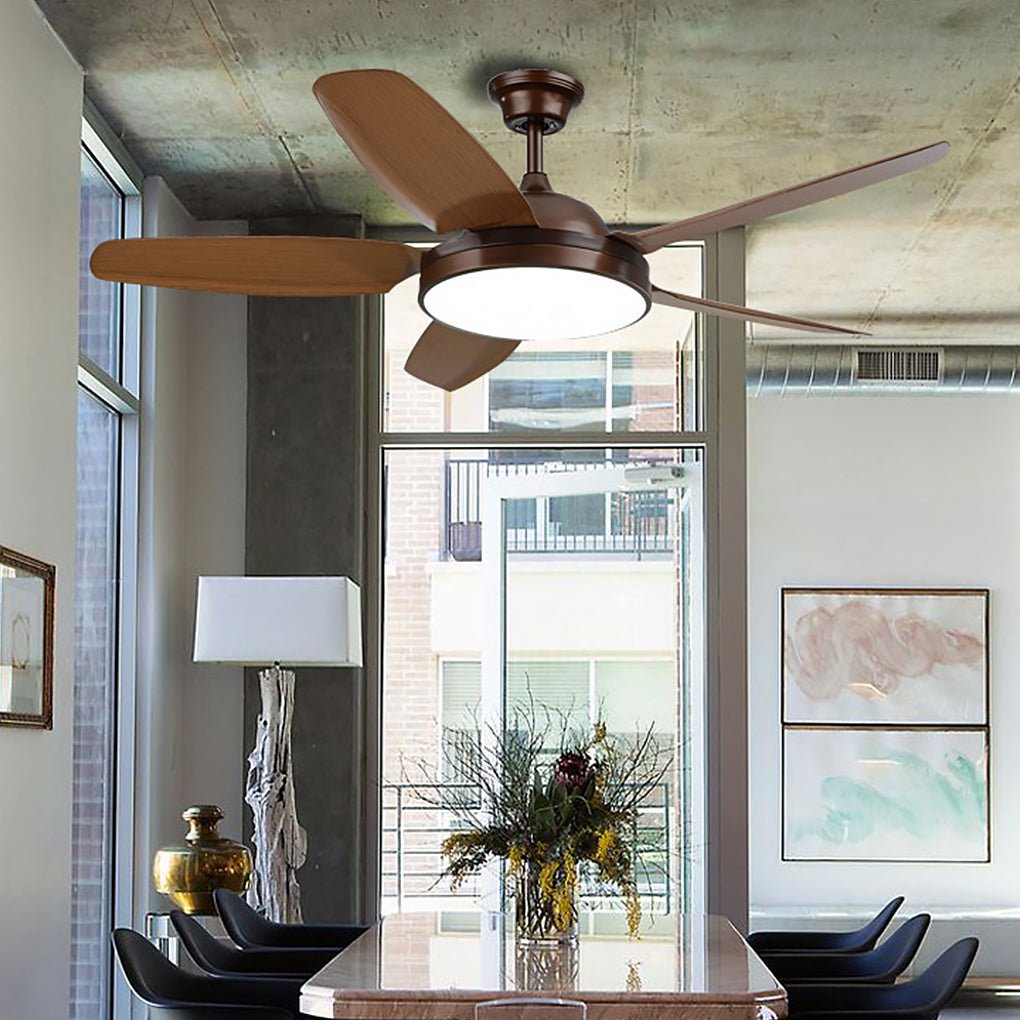 52" Modern Wood Blade Ceiling Fan with Dimmable LED Light