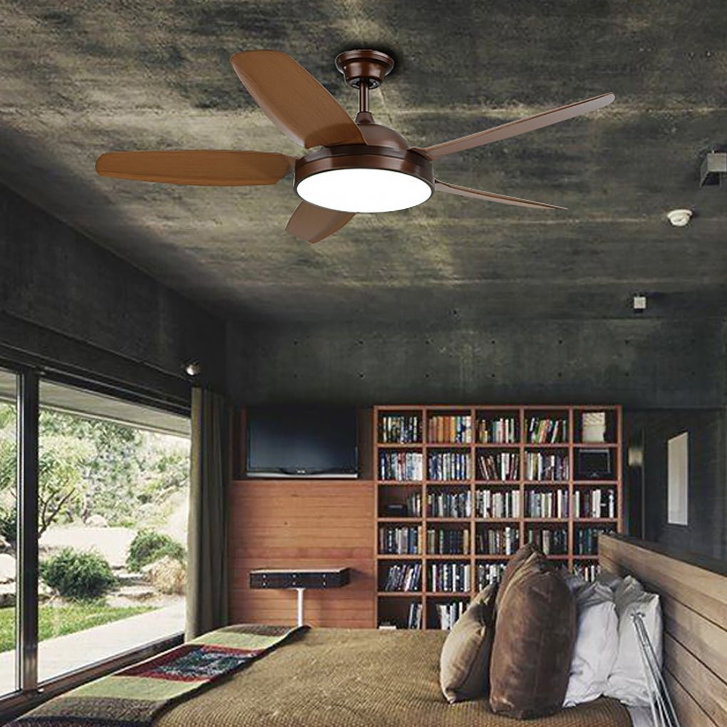 52" Modern Wood Blade Ceiling Fan with Dimmable LED Light