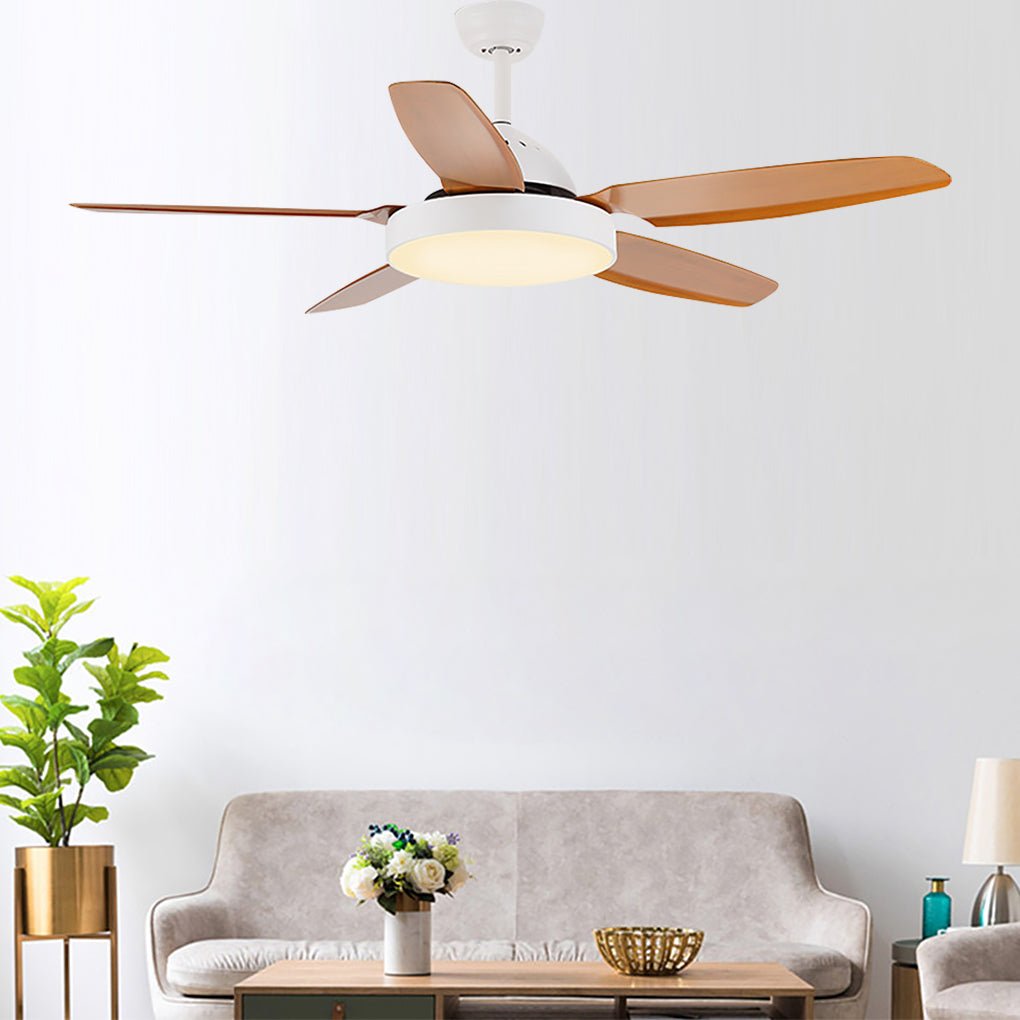 52" Modern Wood Blade Ceiling Fan with Dimmable LED Light