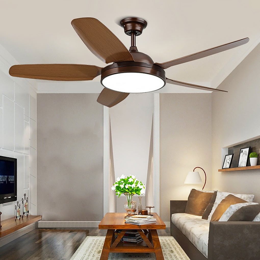 52" Modern Wood Blade Ceiling Fan with Dimmable LED Light