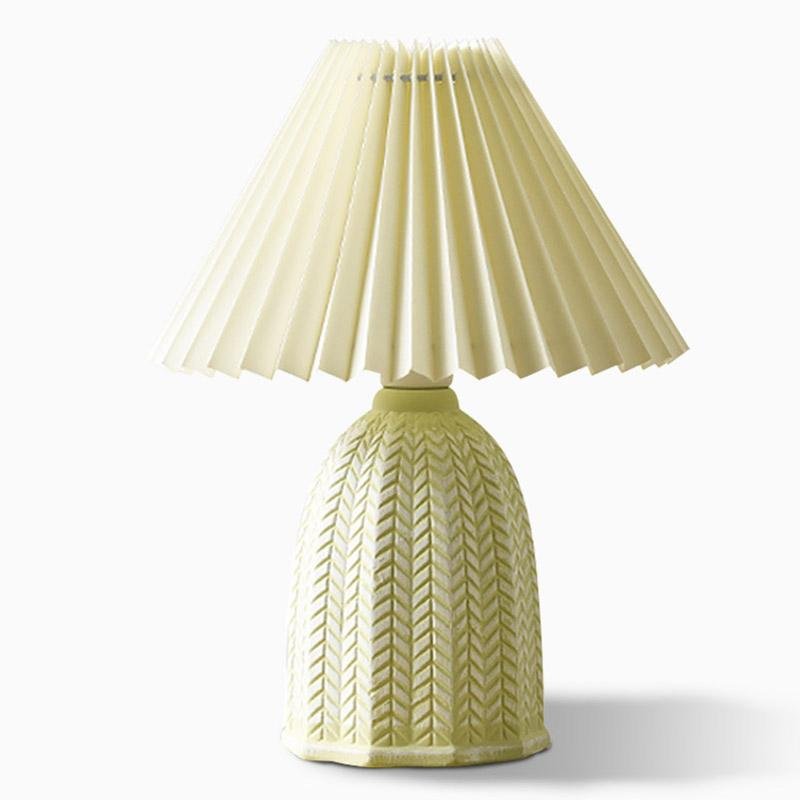 Vintage Pleated Linen Shade Ceramic Table Lamp with Floral Base
