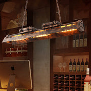 Industrial Rust Metal Linear Island Pendant Light 3-Light Fixture