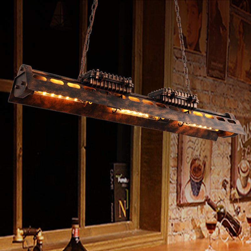 Industrial Rust Metal Linear Island Pendant Light 3-Light Fixture