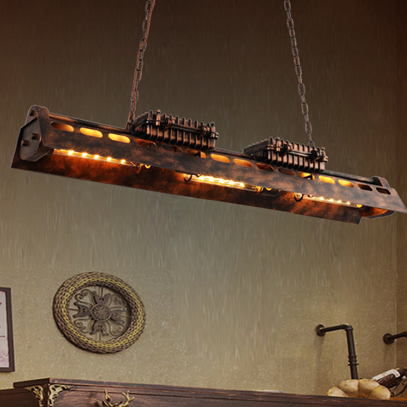 Industrial Rust Metal Linear Island Pendant Light 3-Light Fixture