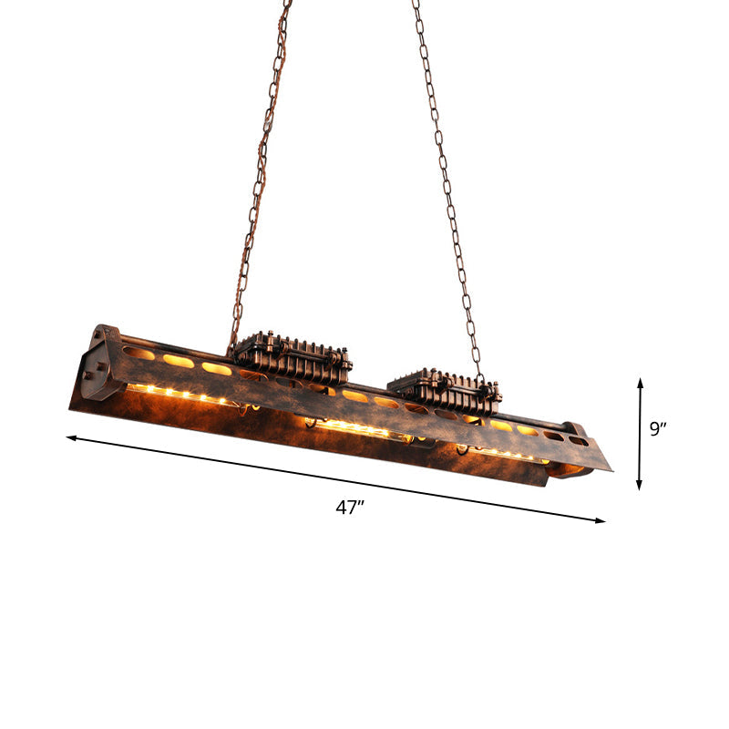 Industrial Rust Metal Linear Island Pendant Light 3-Light Fixture