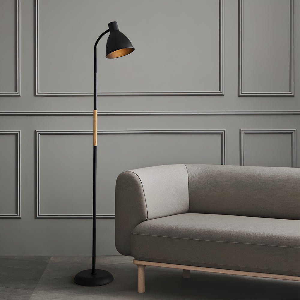 Modern Arc LED Floor Lamp with Wood and Metal Design - 59 Inch